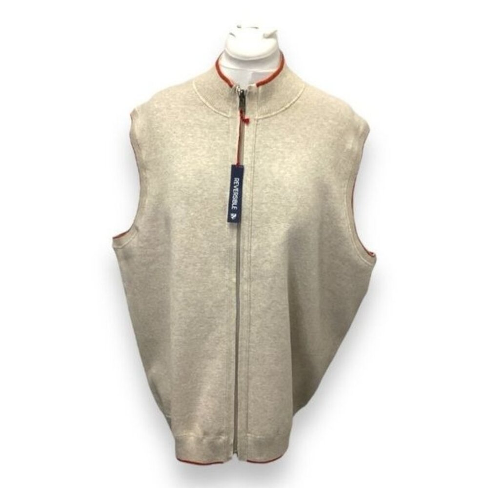 Cremieux Mens Sleeveless Full Zip Reversible Cardigan Sweater, Beige, size XXL